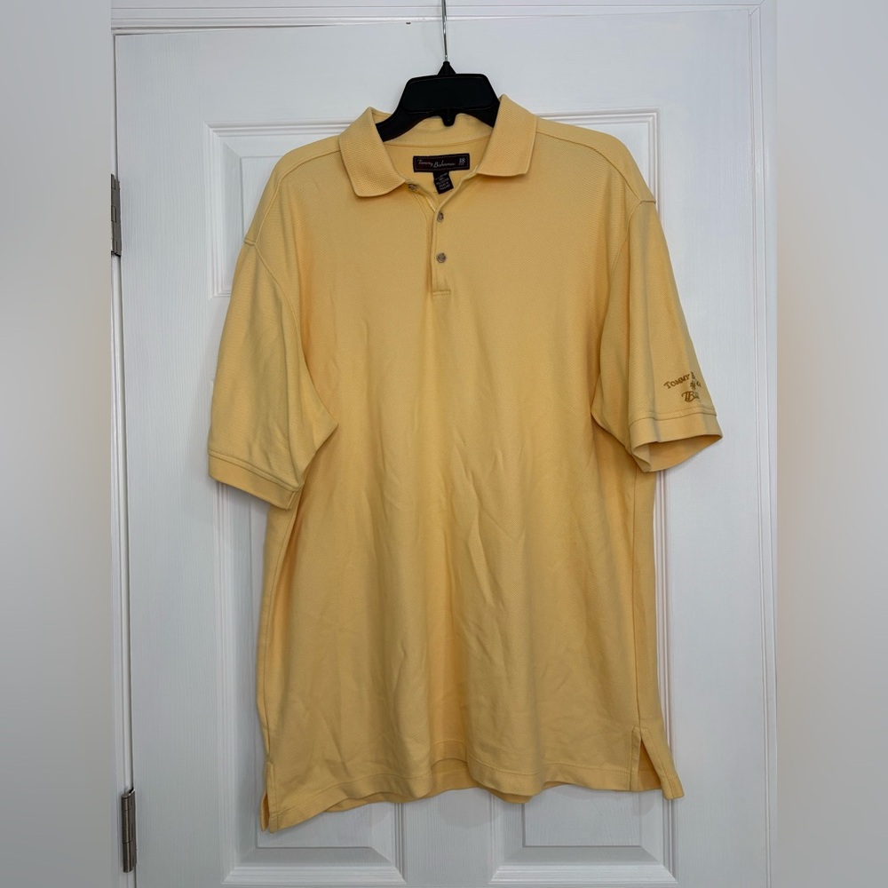 Tommy Bahama 18 Golf Polo Shirt Mens Large Yellow Logo Short Sleeve Collared